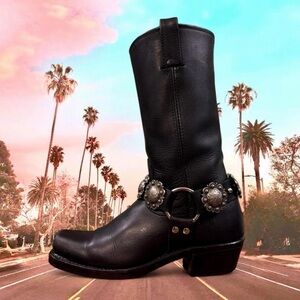🦅FRYE 12r Biker Boots w/ Custom Concho Harnesses🦅